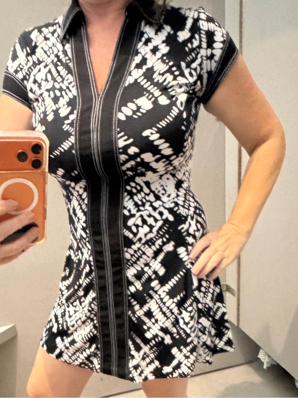Cache Black and White Printed Polo Dress